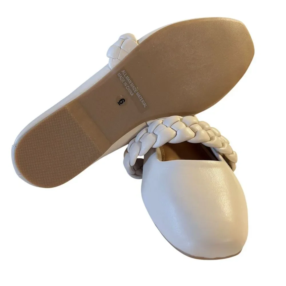 Dolce Vita Braid Chain Strap Ballet Flat Size 6M Ivory Faux Leather Vegan NWOB‎